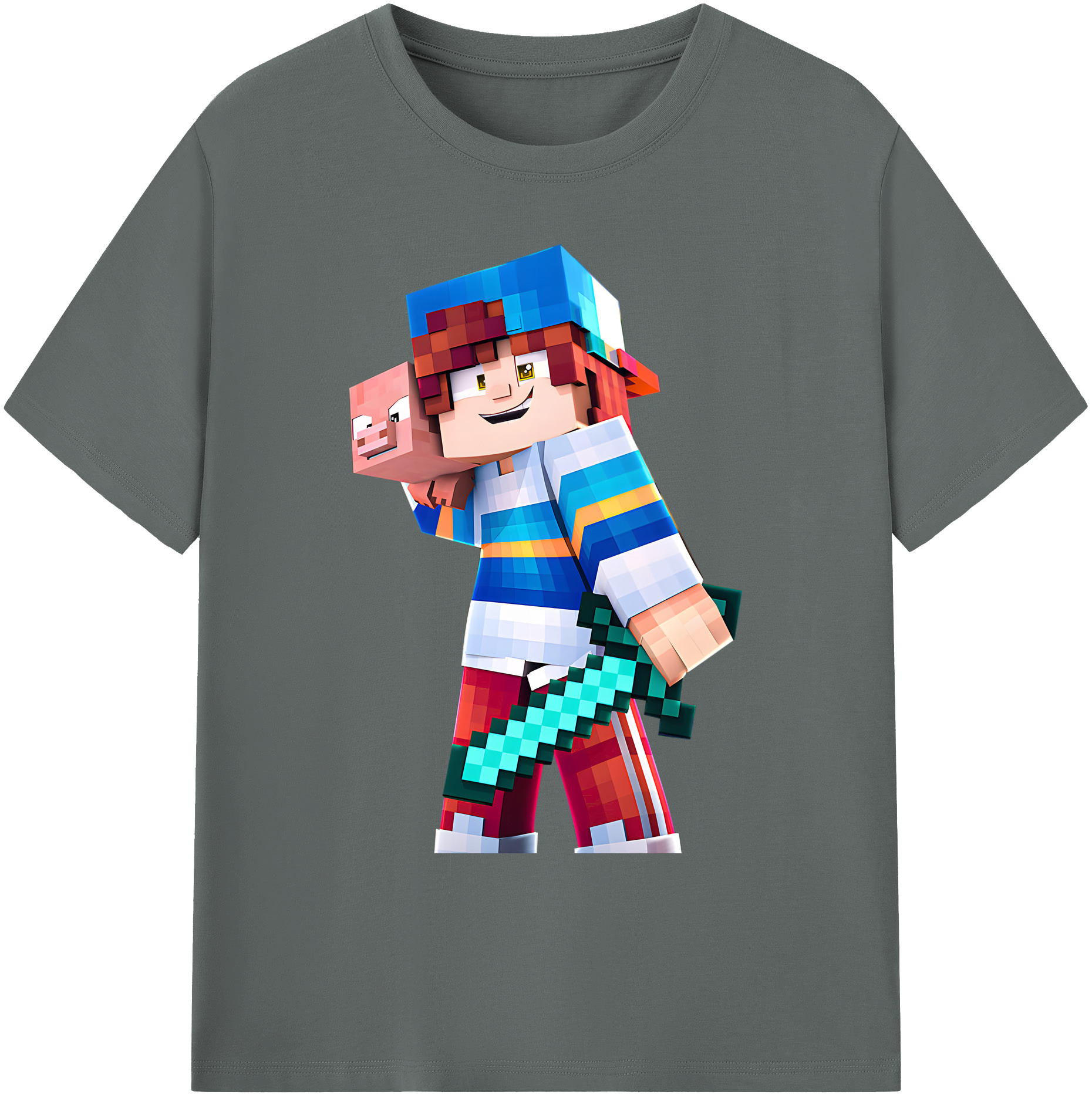 （画像用） マインクラフト ブロックの世界 Minecraft MC Block world 綿100％ メンズ半袖Tシャツ｜肌触りやわらか＆通気性